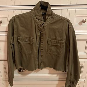 Cropped Dark Green Jean Jacket